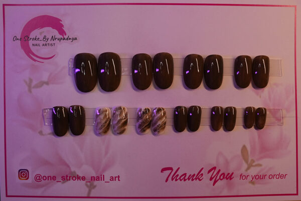 Marble Shiny Press On Nails-Black MARBLE