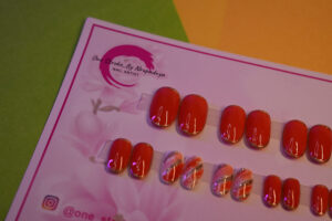 Marble Shiny Press On Nails Orange Marble