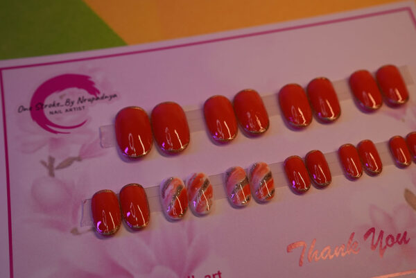 Marble Shiny Press On Nails Orange Marble